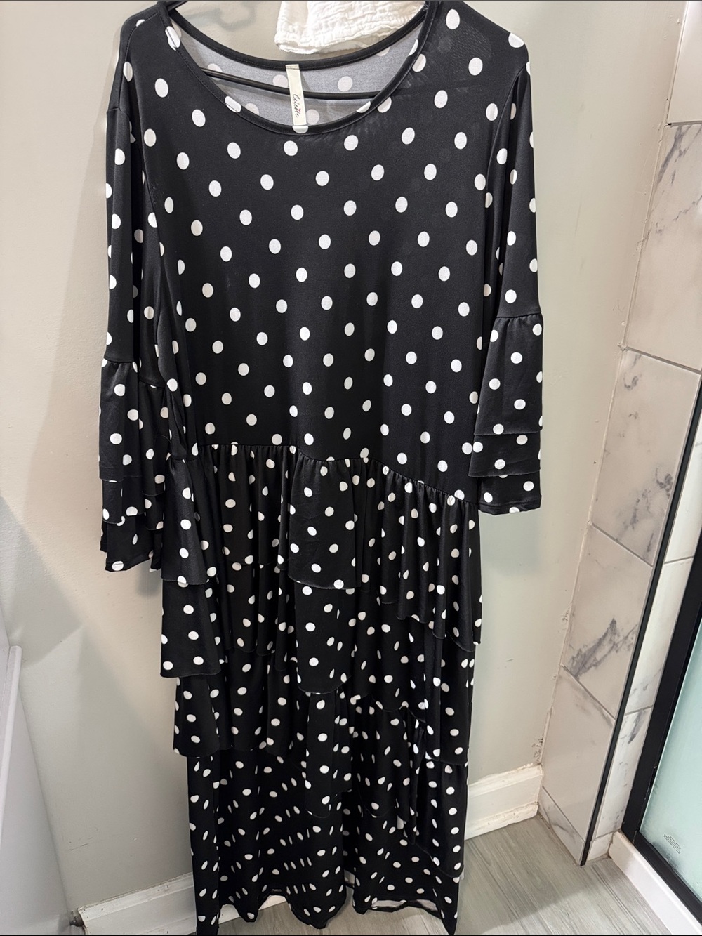 Celeste Black and White Polka Dot Long Sleeve Dress